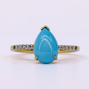 18ct Yellow Gold USA Turquoise and Diamond Ring
