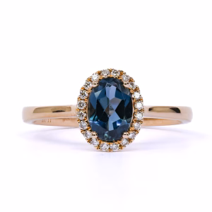 18ct Rose Gold London Blue Topaz and Diamond Ring