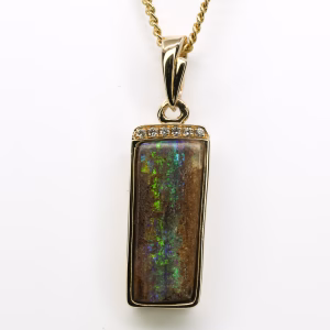 14ct Yellow Gold Queensland Boulder Opal and Diamond Pendant