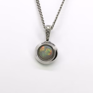 14ct White Gold Solid Light Grey Opal and Diamond Pendant