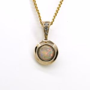 14ct Yellow Gold Solid Light Grey Opal and Diamond Pendant