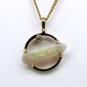 14ct Yellow Gold Solid White Opal and Diamond Pendant