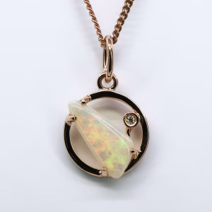 14ct Rose Gold Solid White Opal and Diamond Pendant