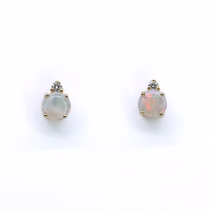 14ct Yellow Gold Solid White Opal and Diamond Earrings