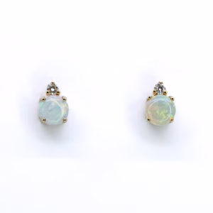 14ct Yellow Gold Solid White Opal and Diamond Earrings