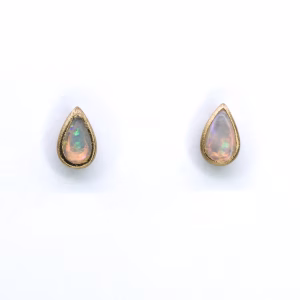 18ct Yellow Gold Solid White Opal Earrings