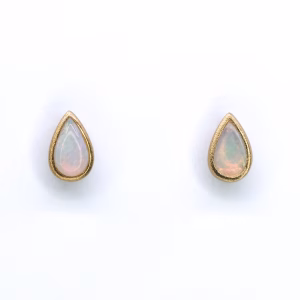 18ct Yellow Gold Solid White Opal Earrings