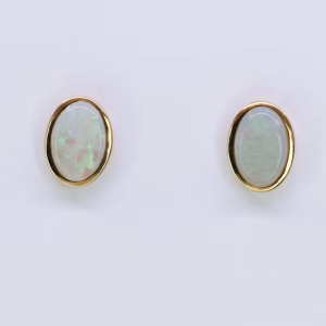 18ct Yellow Gold Solid White Opal Earrings