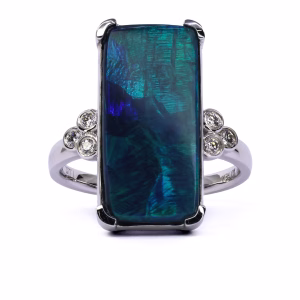 18ct White Gold Solid Black Opal and Diamond Ring
