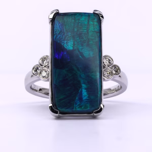 18ct White Gold Solid Black Opal and Diamond Ring