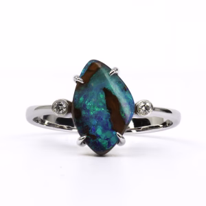 14ct White Gold Queensland Boulder Opal and Diamond Ring
