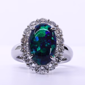 Platinum Solid Black Opal and Diamond Ring