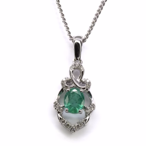 18ct White Gold Zambian Emerald and Diamond Pendant