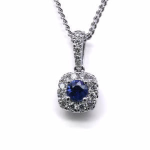 18ct White Gold Madagascan Sapphire and Diamond Pendant