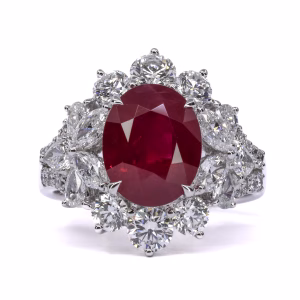 18ct White Gold Certified Burmese Ruby and Diamond Ring