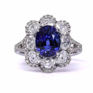 18ct White Gold Certified Sapphire and Diamond Ring