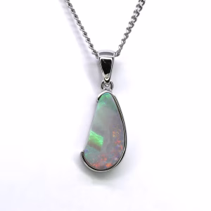 14ct White Gold Solid Black Opal Pendant