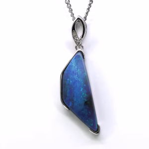 14ct White Gold Queensland Boulder Opal and Diamond Pendant