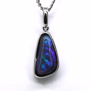 9ct White Gold Solid Black Opal Pendant