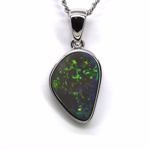 14ct White Gold Solid Black Opal Pendant