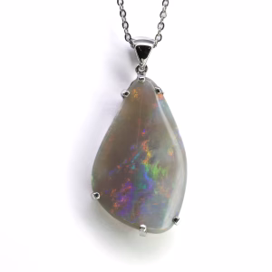 18ct White Gold Solid Dark Opal Pendant