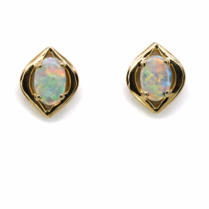 18ct Yellow Gold Solid White Crystal Opal Earrings