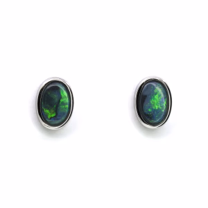 14ct White Gold Solid Black Opal Earrings