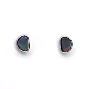 14ct White Gold Solid Black Opal Earrings
