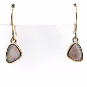 14ct Yellow Gold Solid Black Opal Drop Earrings