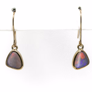 14ct Yellow Gold Solid Black Opal Drop Earrings