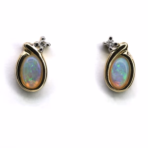 14ct Yellow Gold Solid White Opal Earrings