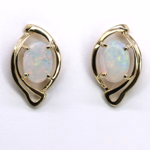 14ct Yellow Gold Solid White Opal Earrings