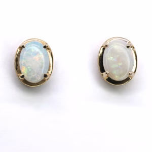 14ct Yellow Gold Solid White Opal Earrings