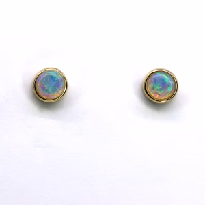 18ct Yellow Gold Solid Crystal Opal Earrings