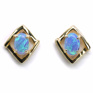 14ct Yellow Gold Solid Crystal Opal Earrings