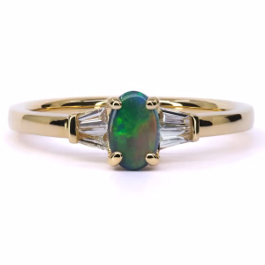 18ct Yellow Gold Solid Black Opal and Diamond Ring