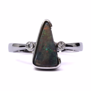 14ct White Gold Solid Black Opal and Diamond Ring