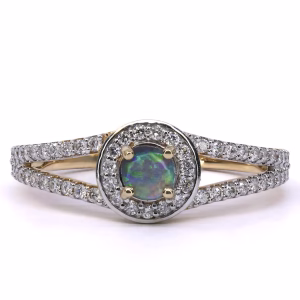 14ct Yellow Gold Solid Black Opal and Diamond Ring