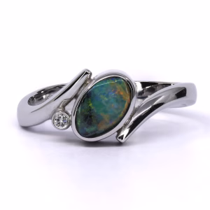 14ct White Gold Queensland Boulder Opal and Diamond Ring