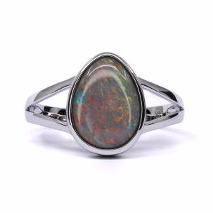 14ct White Gold Solid Black Opal Ring