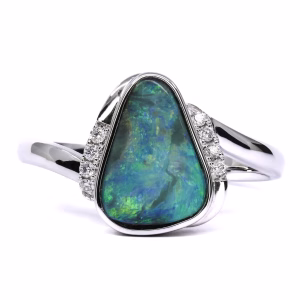 18ct White Gold Queensland Boulder Opal and Diamond Ring