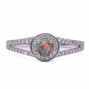 14ct White Gold Solid Black Opal and Diamond Ring