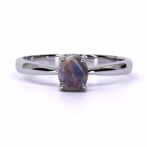 14ct White Gold Solid Black Opal Ring