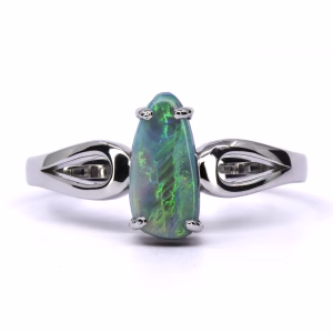 14ct White Gold Solid Black Opal Ring