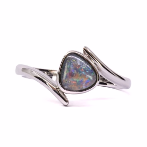 14ct White Gold Solid Black Opal Ring