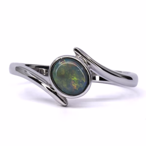 14ct White Gold Solid Black Opal Ring