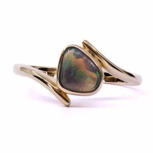 14ct Yellow Gold Solid Black Opal Ring