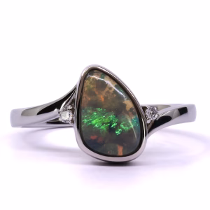 14ct White Gold Solid Black Opal and Diamond Ring