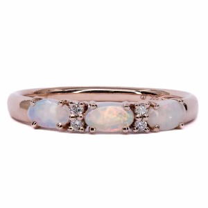 9ct Rose Gold Solid White Opal and Diamond Ring
