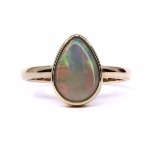 14ct Yellow Gold Solid Black Opal Ring